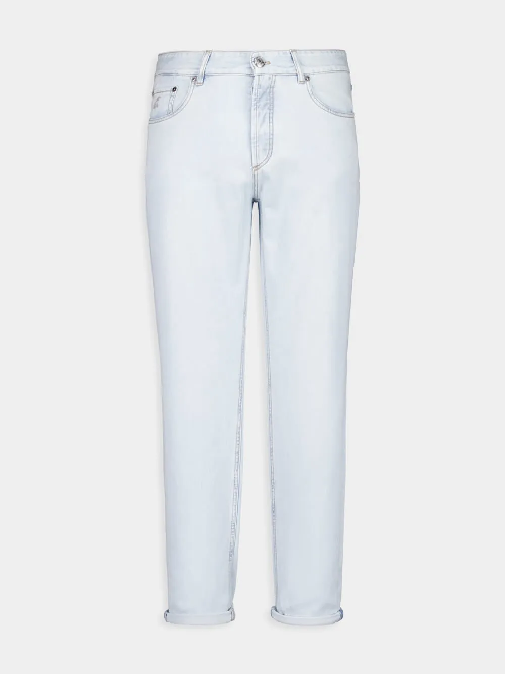 Light Blue Washed Cuffed-Hem Jeans sold by Fashion Clinic
