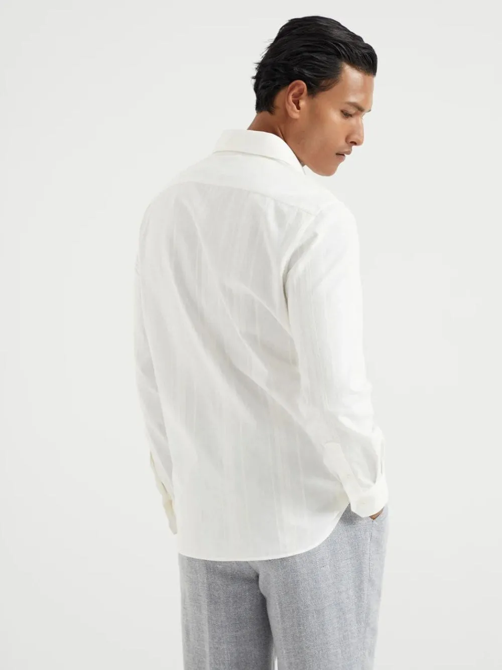 White Tone-on-Tone Jacquard Stripe Shirt with Chest Pockets sold by Fashion Clinic product image thumbnail 3
