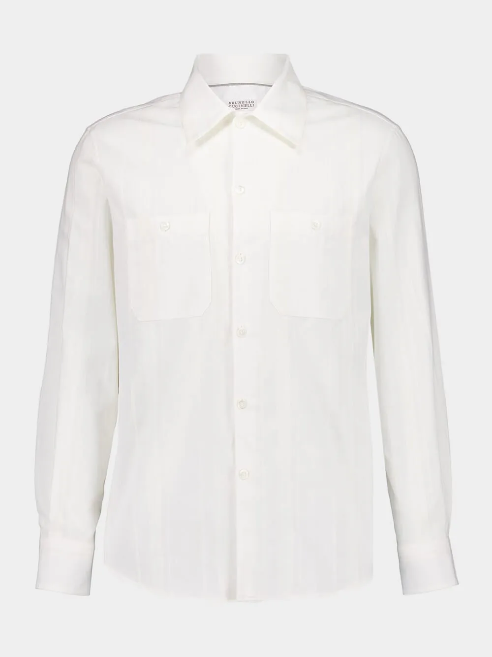 White Tone-on-Tone Jacquard Stripe Shirt with Chest Pockets sold by Fashion Clinic product image thumbnail 2