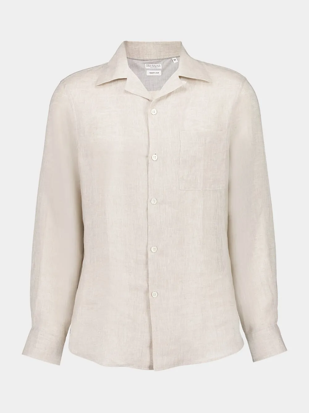 Beige Linen Easy Fit Shirt with Camp Collar sold by Fashion Clinic