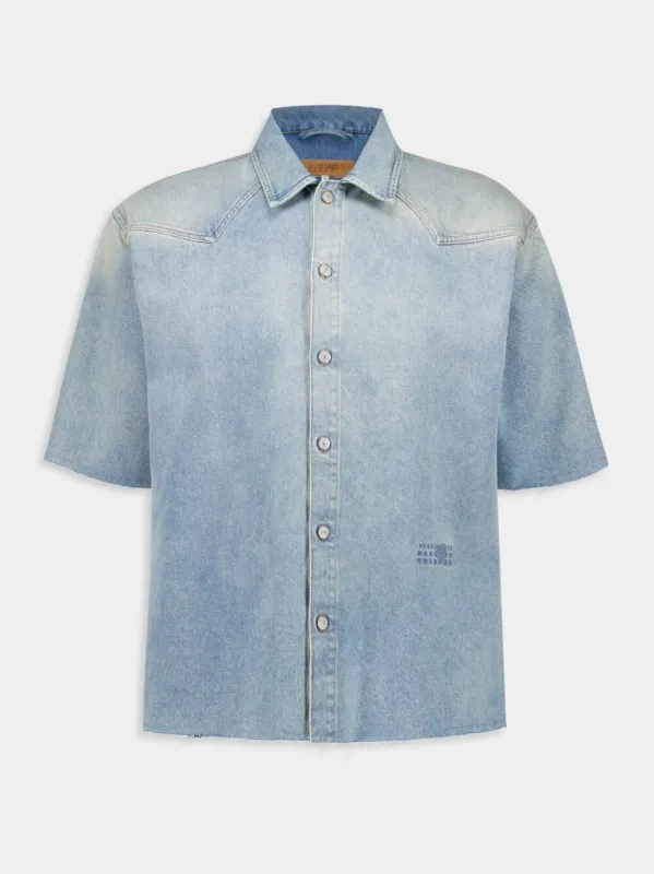 Light Blue Denim Short Sleeve Shirt sold by Fashion Clinic