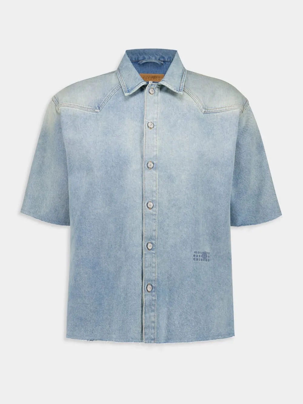 Light Blue Denim Short Sleeve Shirt sold by Fashion Clinic