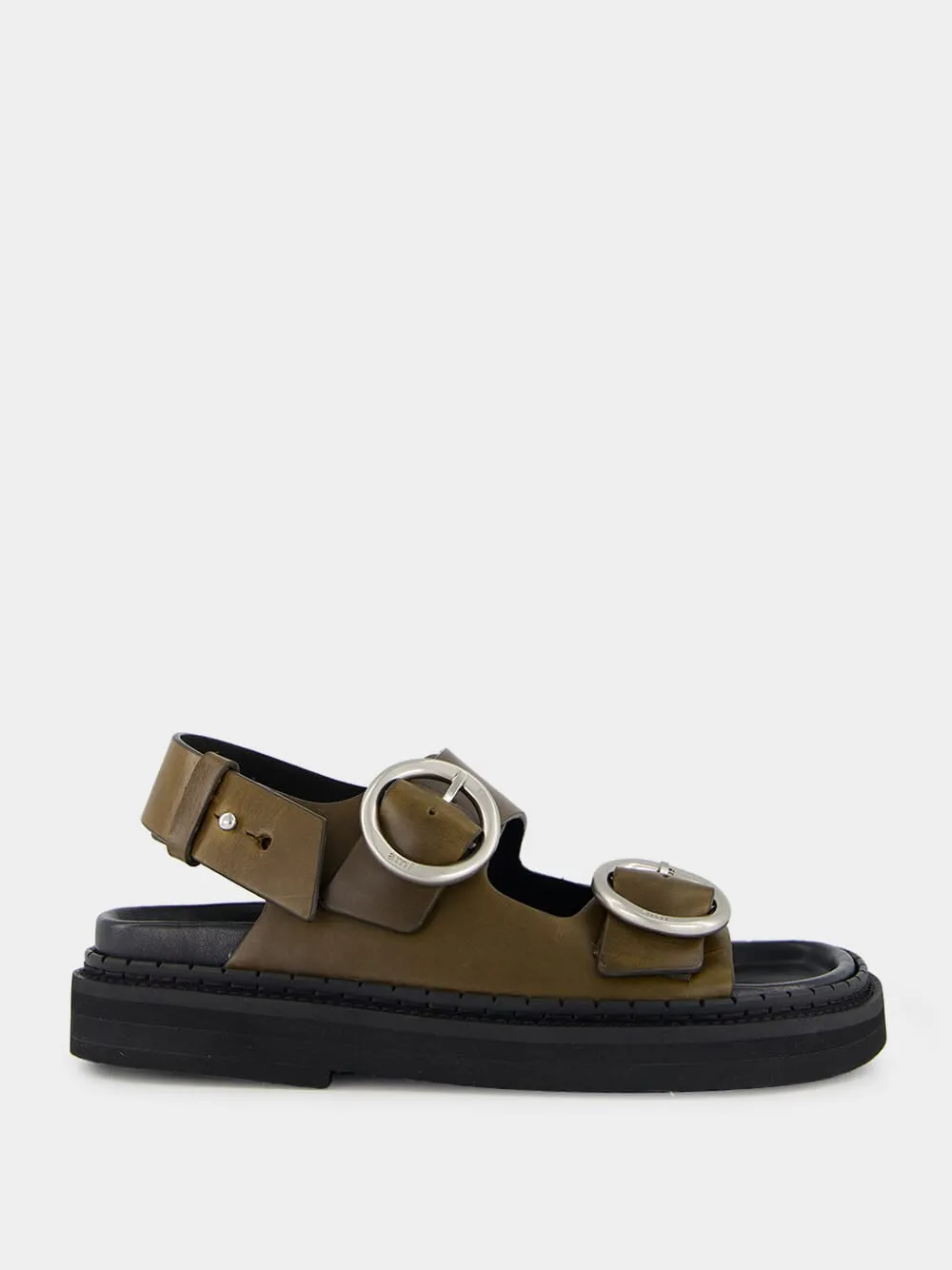 Black Olive Leather Fussbet Sandals sold by Fashion Clinic