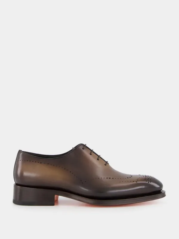 Dark Brown Leather Oxford Shoes with Brogue Detail sold by Fashion Clinic