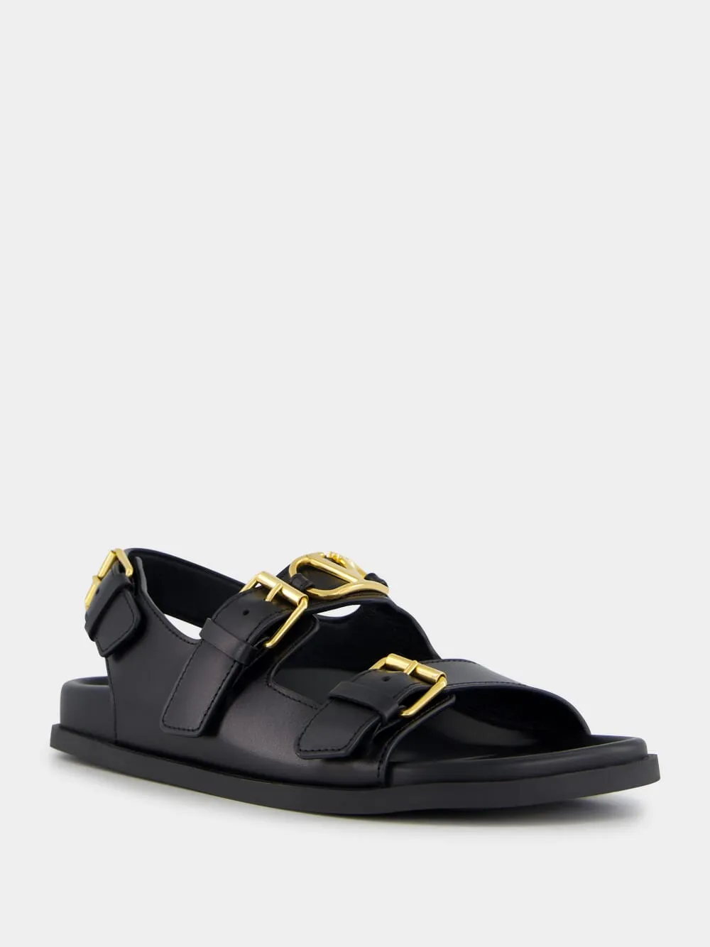 Black Flat Leather Sandals with VLogo Buckles sold by Fashion Clinic product image thumbnail 2