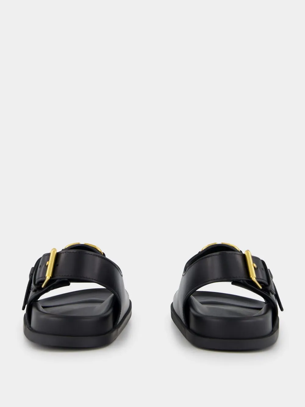 Black Flat Leather Sandals with VLogo Buckles sold by Fashion Clinic product image thumbnail 5