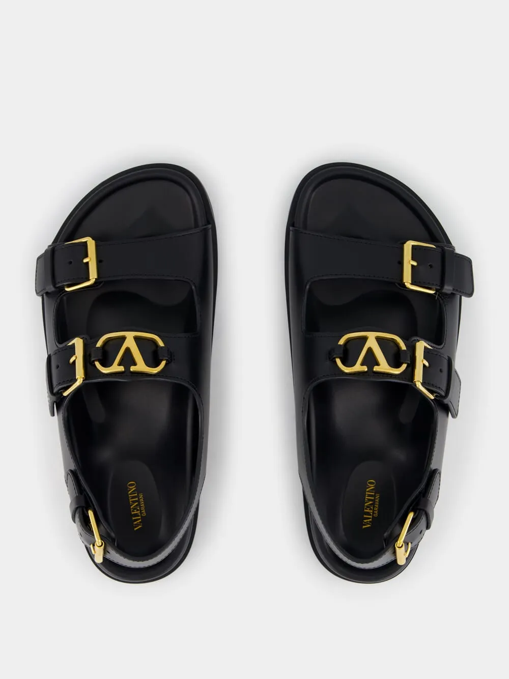 Black Flat Leather Sandals with VLogo Buckles sold by Fashion Clinic product image thumbnail 4
