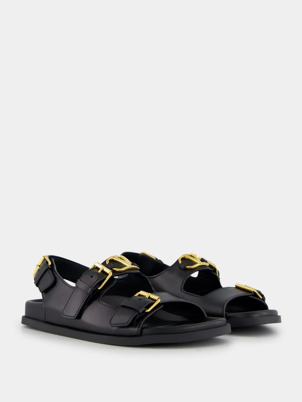 Black Flat Leather Sandals with VLogo Buckles sold by Fashion Clinic product image thumbnail 3