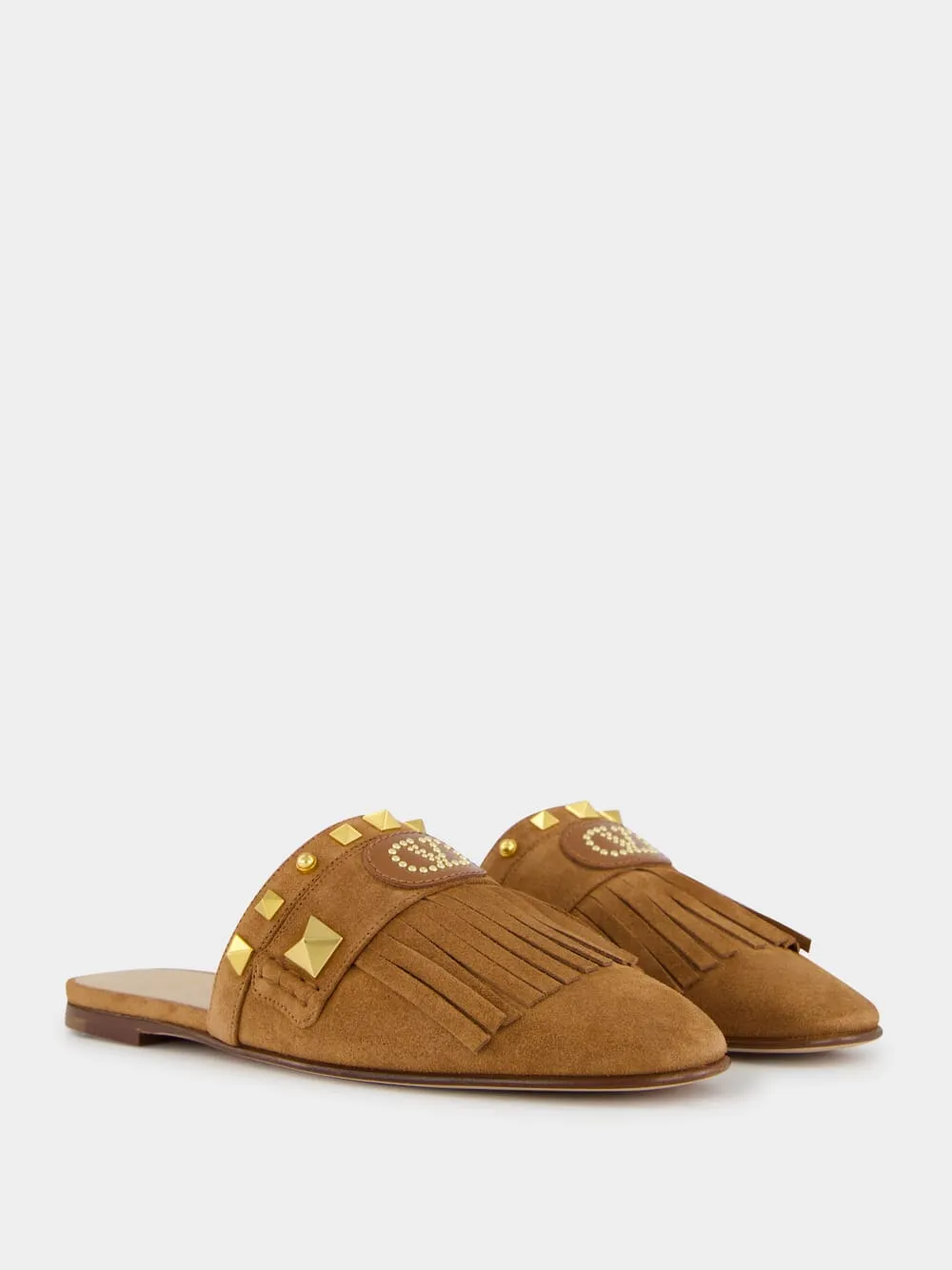 Copper Brown Suede Flat Slippers with Rockstuds sold by Fashion Clinic product image thumbnail 3