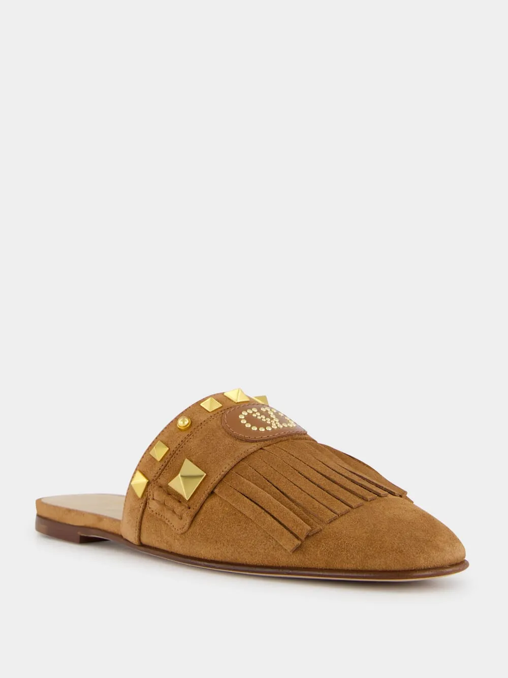 Copper Brown Suede Flat Slippers with Rockstuds sold by Fashion Clinic product image thumbnail 2