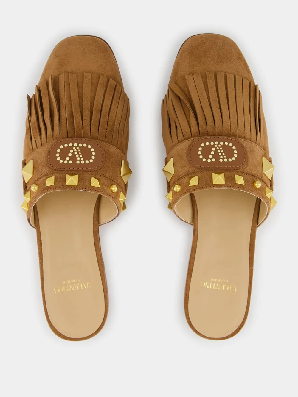 Copper Brown Suede Flat Slippers with Rockstuds sold by Fashion Clinic product image thumbnail 4