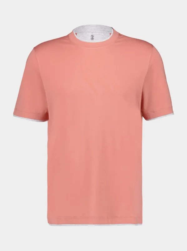 Grapefruit Faux-Layered Cotton Crew Neck T-Shirt made by Brunello Cucinelli