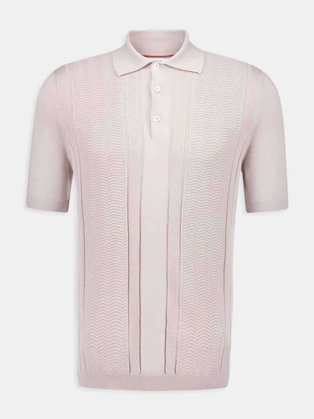 Beige Cotton Knit Polo with Jacquard Stripes sold by Fashion Clinic