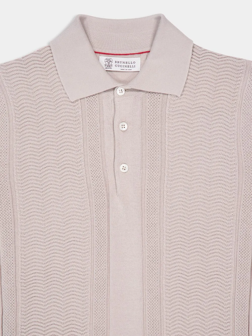 Beige Cotton Knit Polo with Jacquard Stripes sold by Fashion Clinic product image thumbnail 3