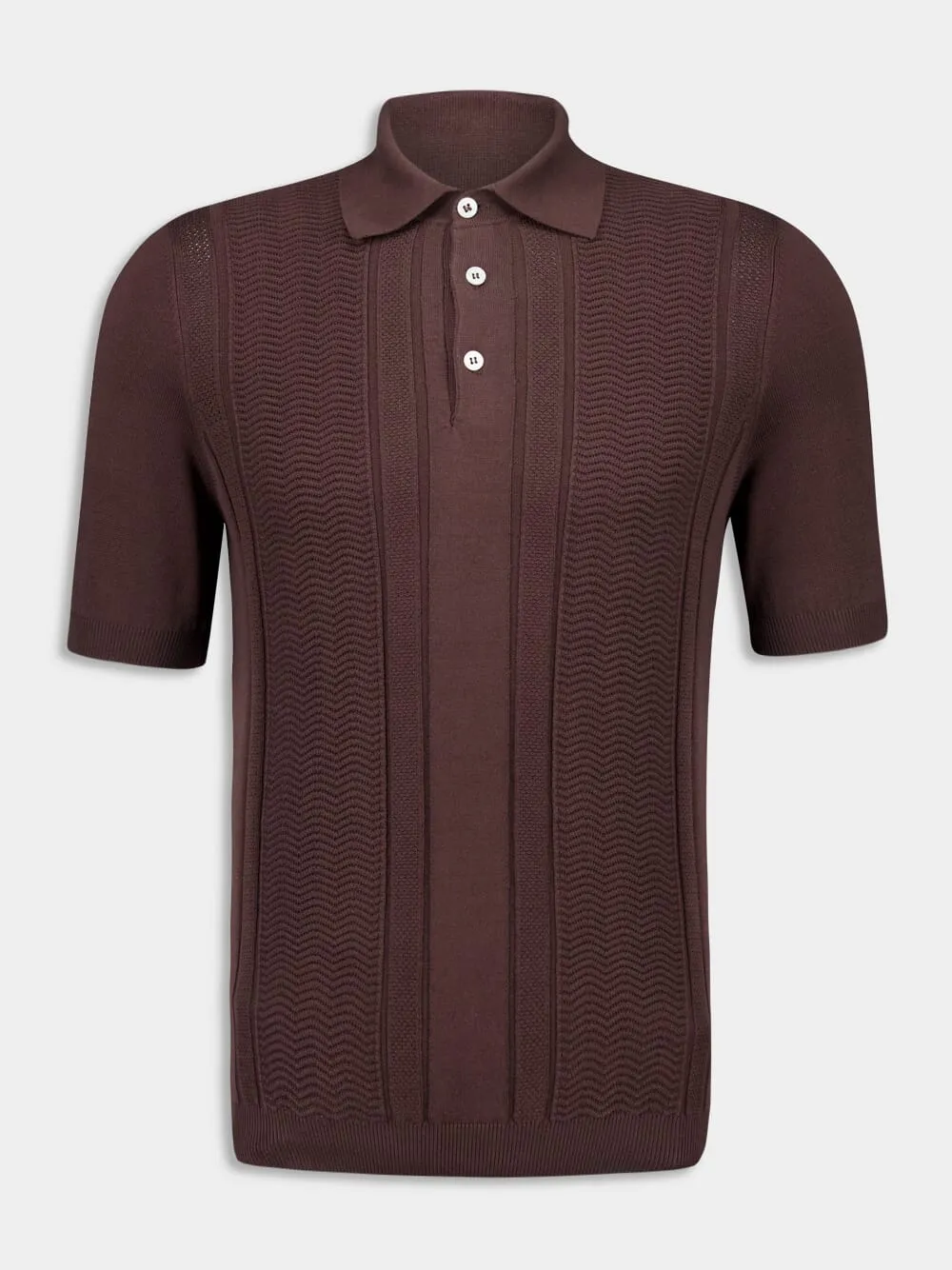 Dark Brown Cotton Knit Polo with Jacquard Stripes sold by Fashion Clinic
