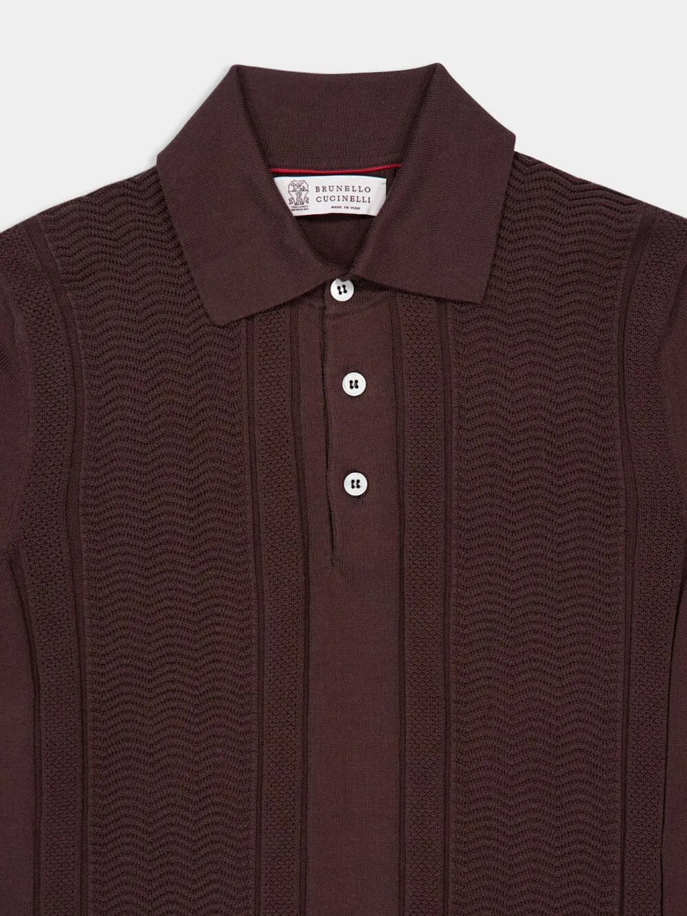 Dark Brown Cotton Knit Polo with Jacquard Stripes sold by Fashion Clinic product image thumbnail 3
