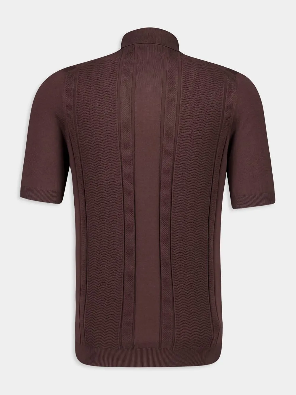 Dark Brown Cotton Knit Polo with Jacquard Stripes sold by Fashion Clinic product image thumbnail 2