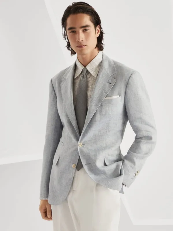 Cosmos Grey Délavé Linen Deconstructed Blazer sold by Fashion Clinic