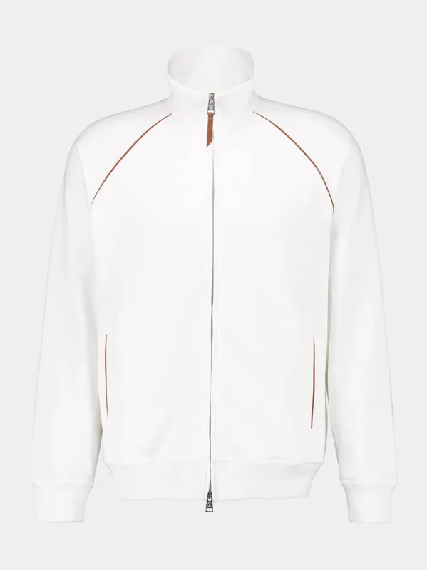 White Cotton Zip-Up Sweatshirt sold by Fashion Clinic
