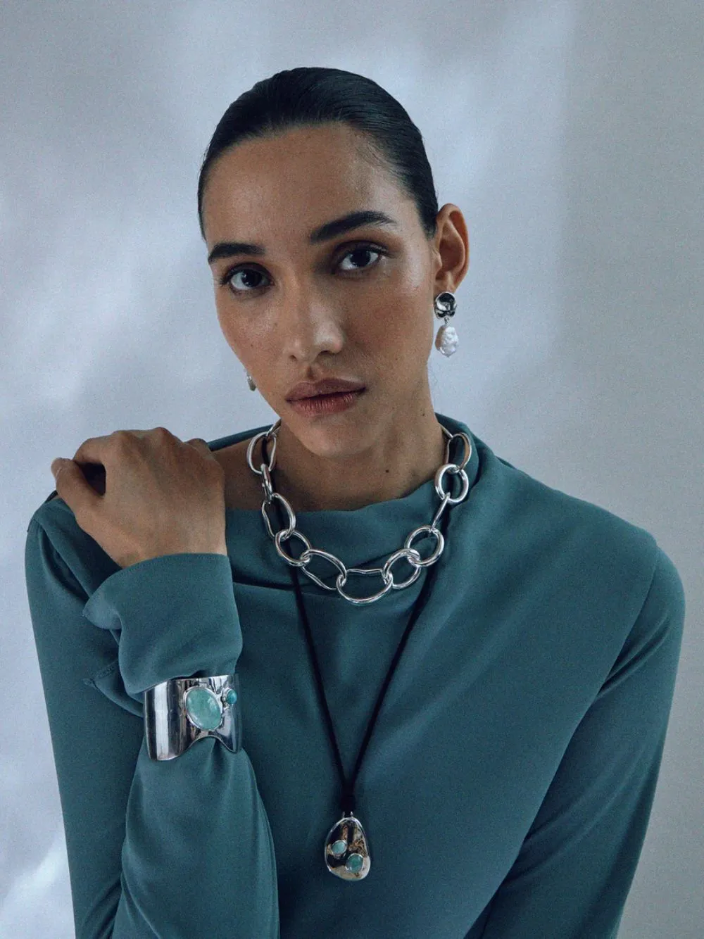 Silver Mist Organic Cuff with Amazonite Stones sold by Fashion Clinic product image thumbnail 2