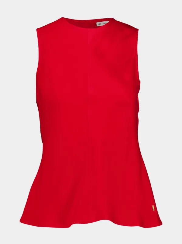 Poppy Red Sleeveless Top with Rounded Neckline made by Ami