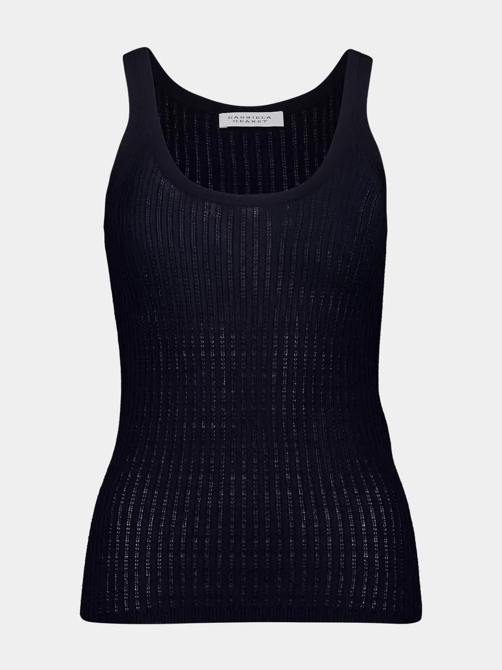 Dark Navy Nevin Pointelle Knit Tank Top sold by Fashion Clinic