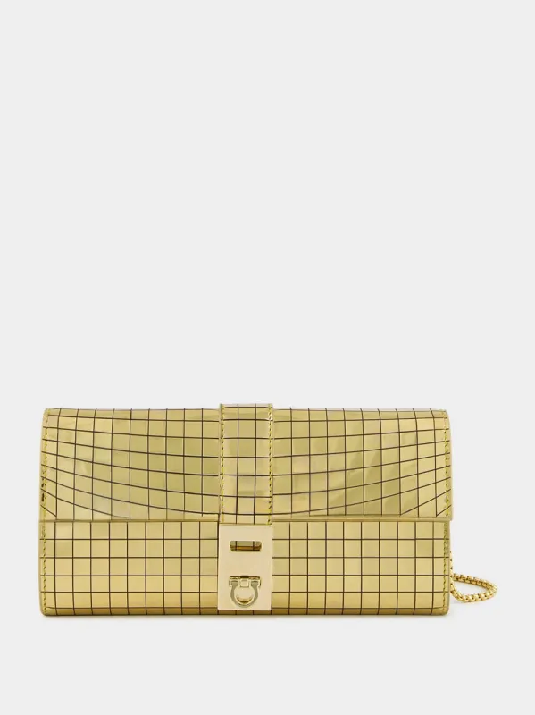 Gold Laminated Hug Wallet with Chain sold by Fashion Clinic