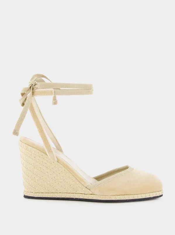 Beige Velvet Lace Wedges made by Fashion Clinic