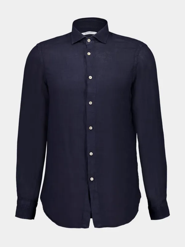 Navy Blue Regular-Fit Linen Shirt sold by Fashion Clinic