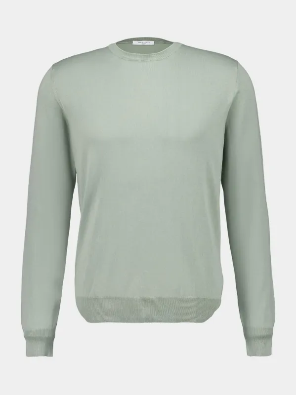 Sage Green Cotton Crew-Neck Jumper sold by Fashion Clinic