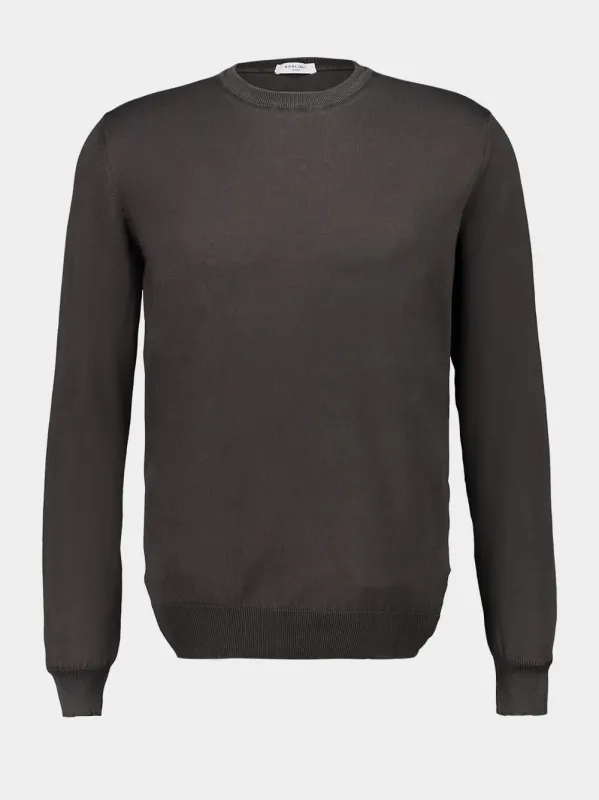Charcoal Green Cotton Crew-Neck Jumper sold by Fashion Clinic