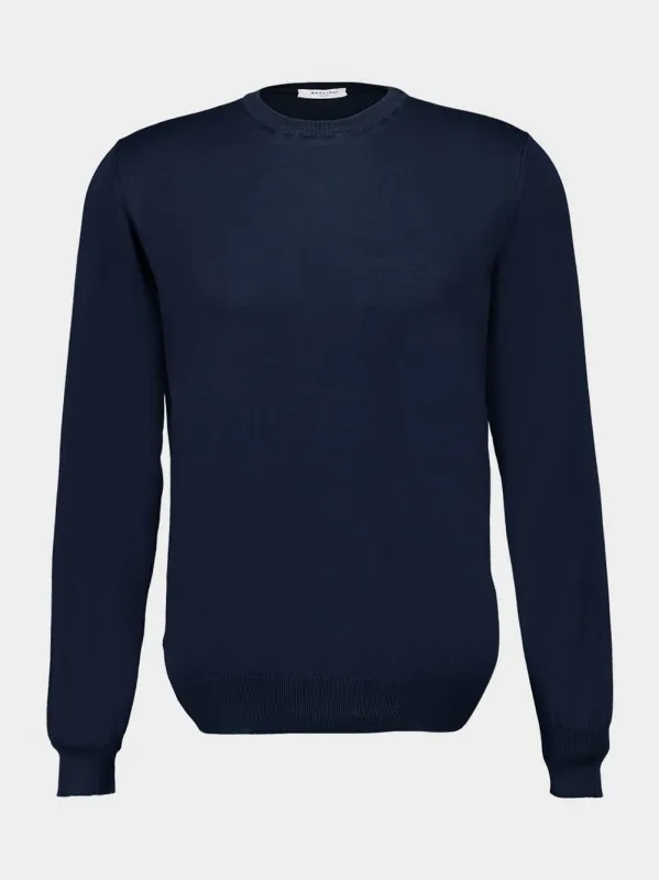 Navy Blue Cotton Crew-Neck Jumper sold by Fashion Clinic