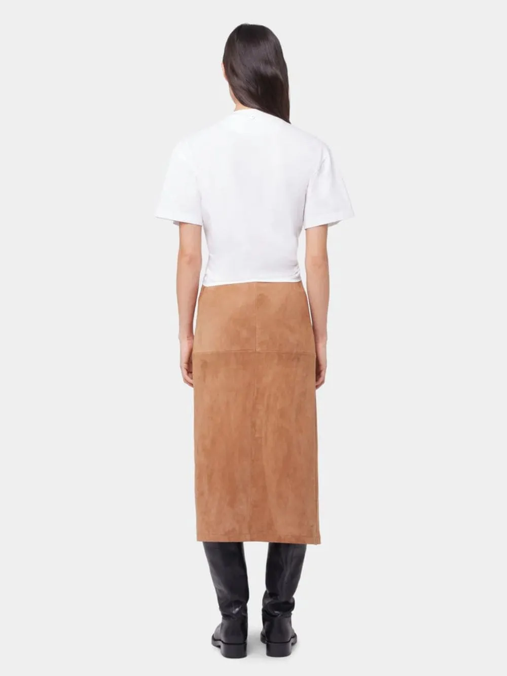 Caramel Draped Suede Midi Skirt sold by Fashion Clinic product image thumbnail 4