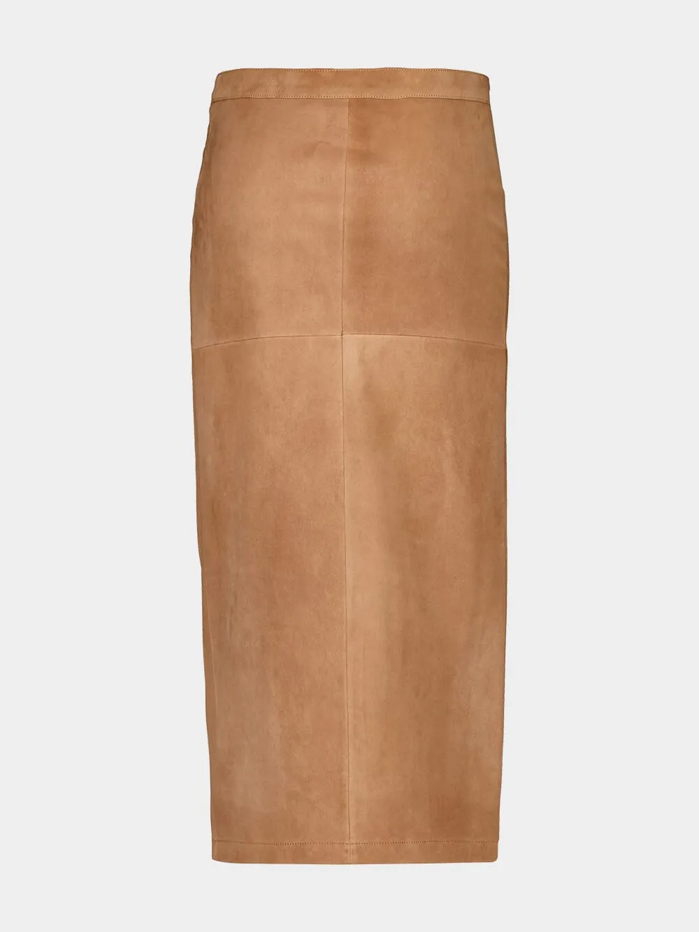 Caramel Draped Suede Midi Skirt sold by Fashion Clinic product image thumbnail 3