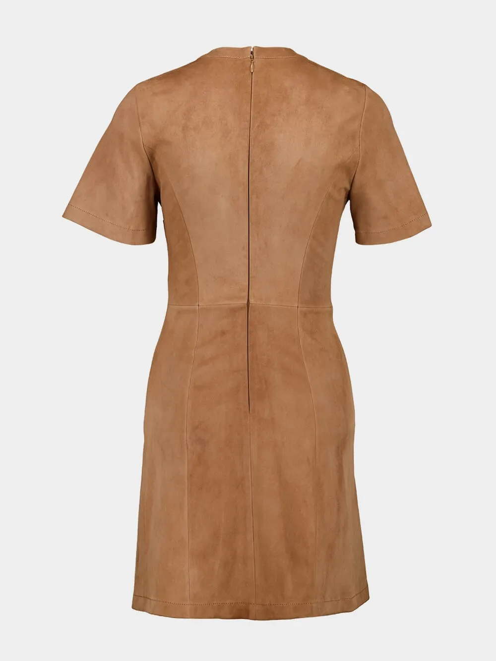 Camel Draped Suede Mini Dress sold by Fashion Clinic product image thumbnail 2
