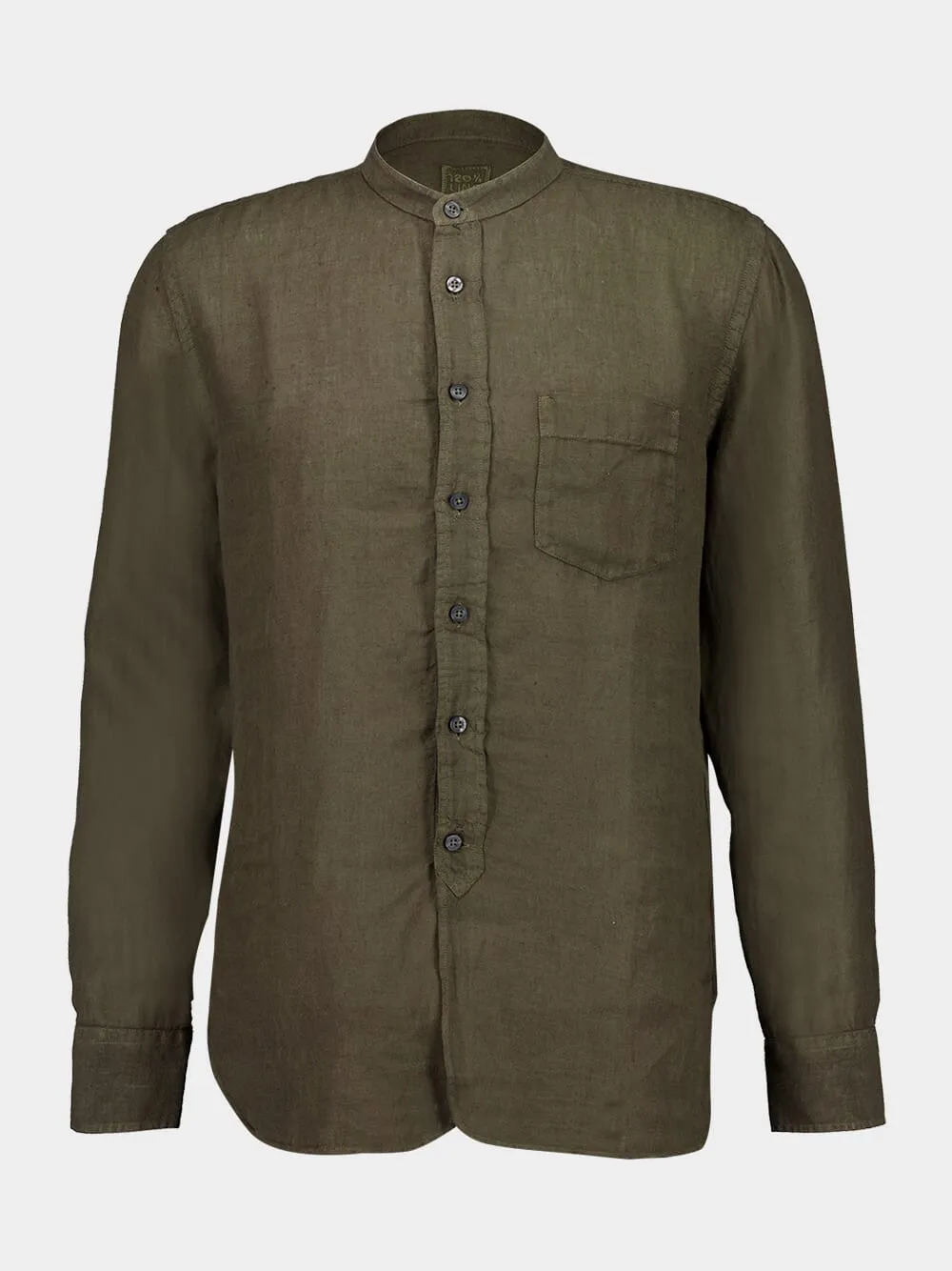 Military Green Slim-Fit Linen Shirt sold by Fashion Clinic