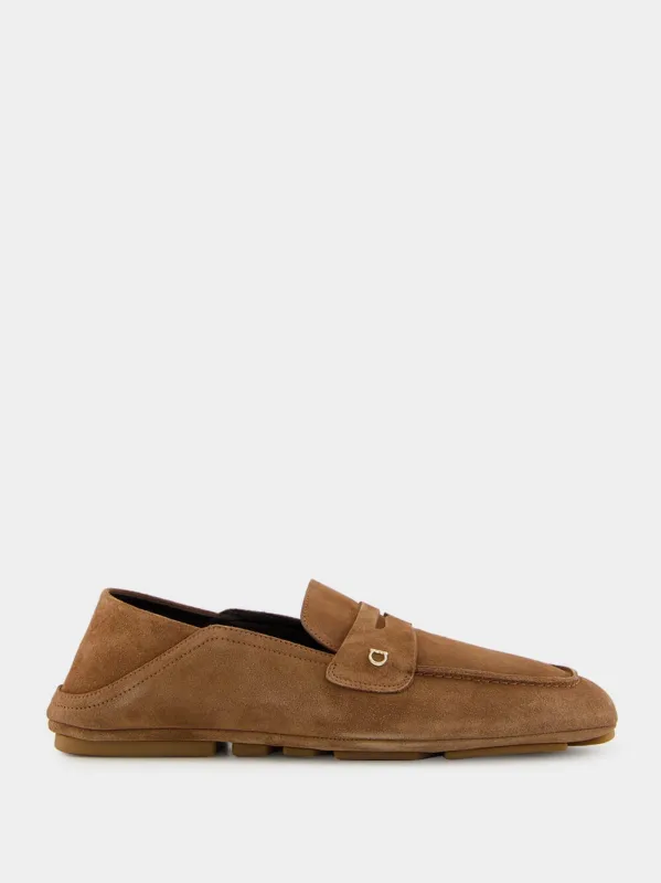 Brown Suede Gancini Drivers sold by Fashion Clinic