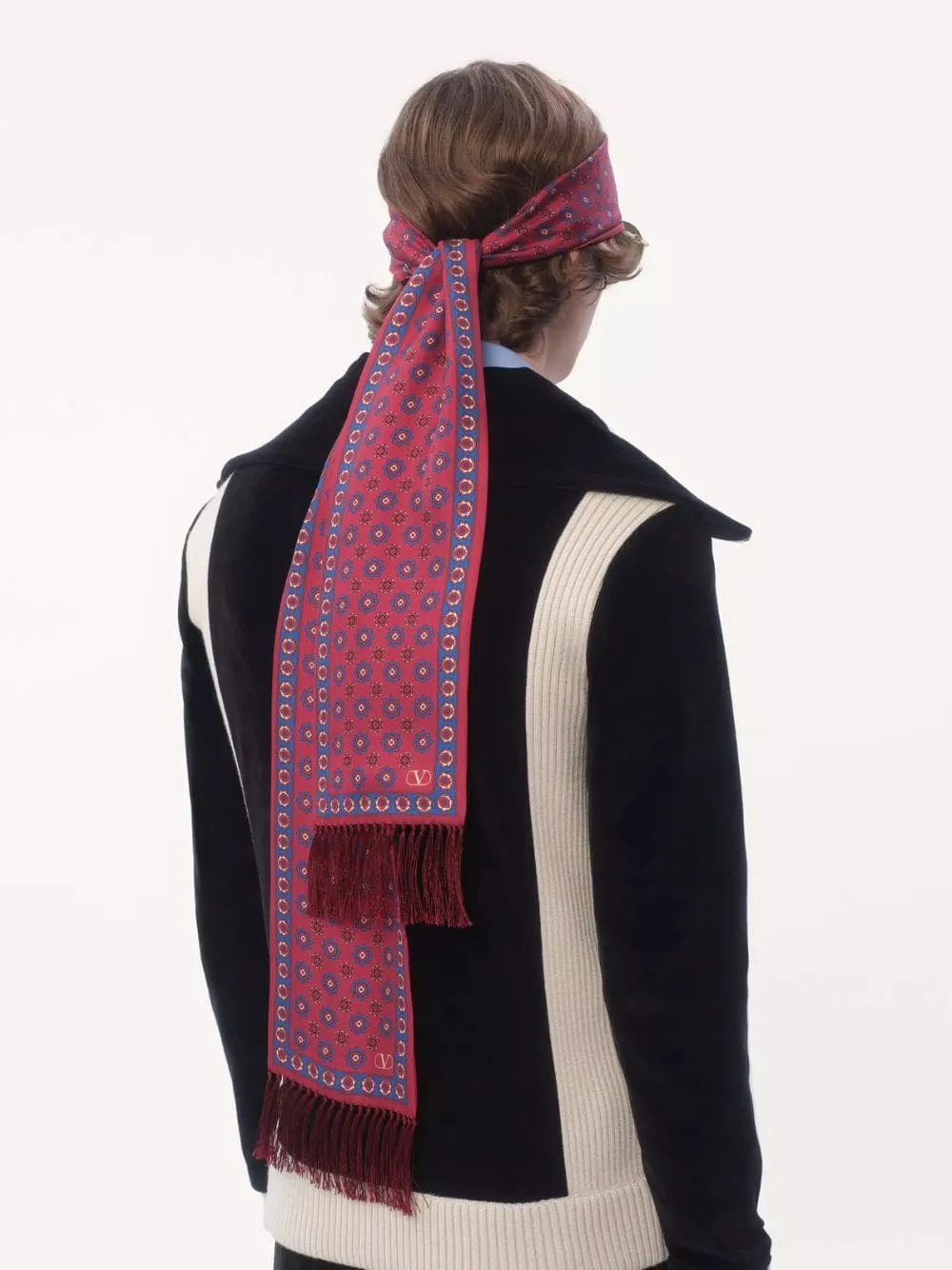 Red Chamber Silk Bandeau Scarf with Fringe sold by Fashion Clinic product image thumbnail 2