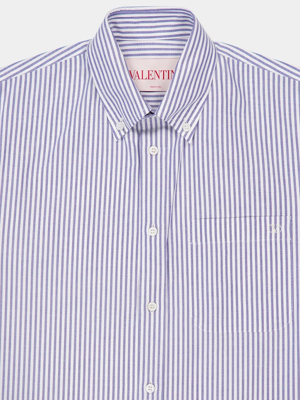 Blue Striped Cotton Short-Sleeved Shirt sold by Fashion Clinic product image thumbnail 3
