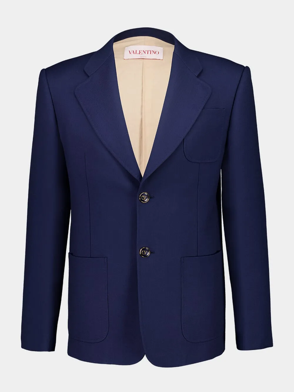 Indigo Wool Gabardine Single-Breasted Blazer sold by Fashion Clinic