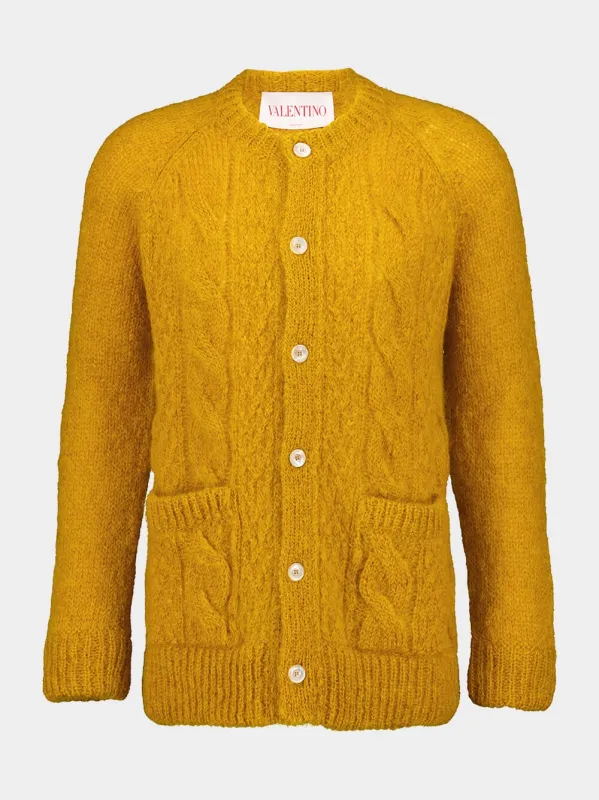 Ochre Yellow Mohair Wool Loose-Fit Cardigan sold by Fashion Clinic