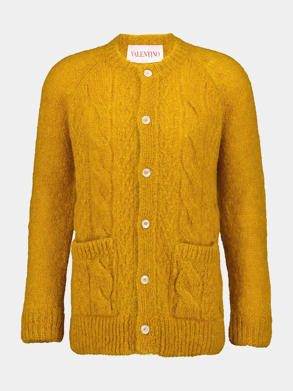 Ochre Yellow Mohair Wool Loose-Fit Cardigan sold by Fashion Clinic