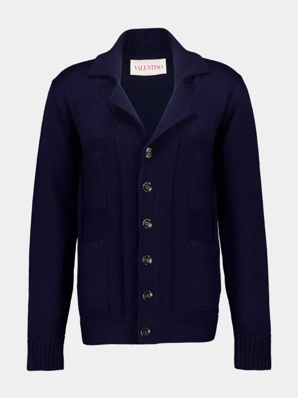 Navy Loose-Fit Wool and Cotton Cardigan sold by Fashion Clinic