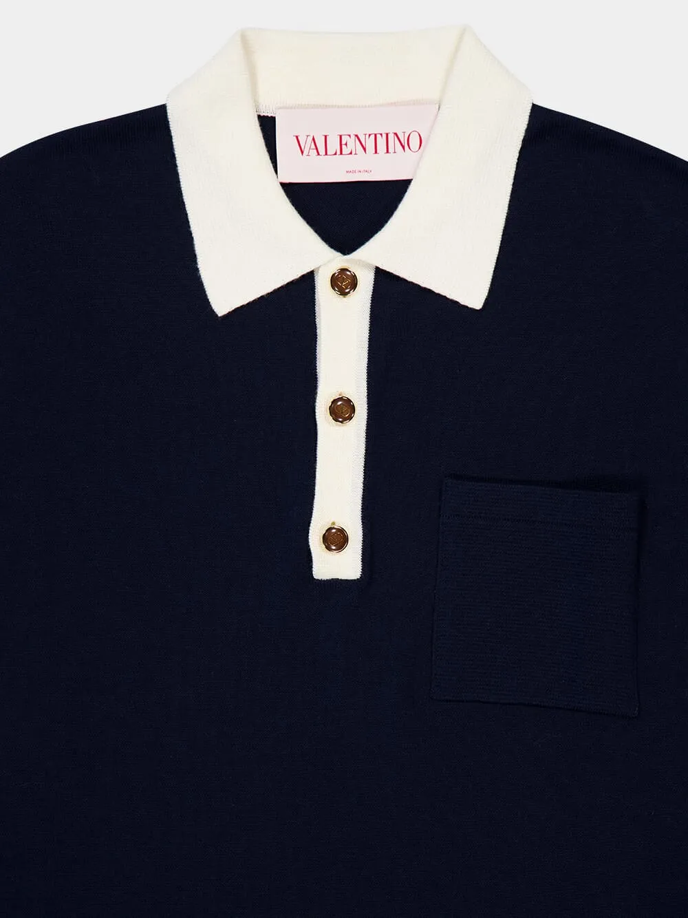 Indigo Long-Sleeved Cotton Polo Shirt sold by Fashion Clinic product image thumbnail 3
