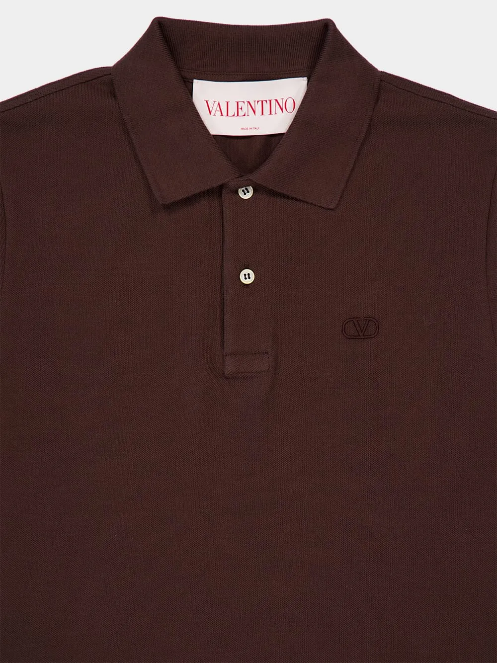 Brown Cotton Polo with VLogo Embroidery sold by Fashion Clinic product image thumbnail 3