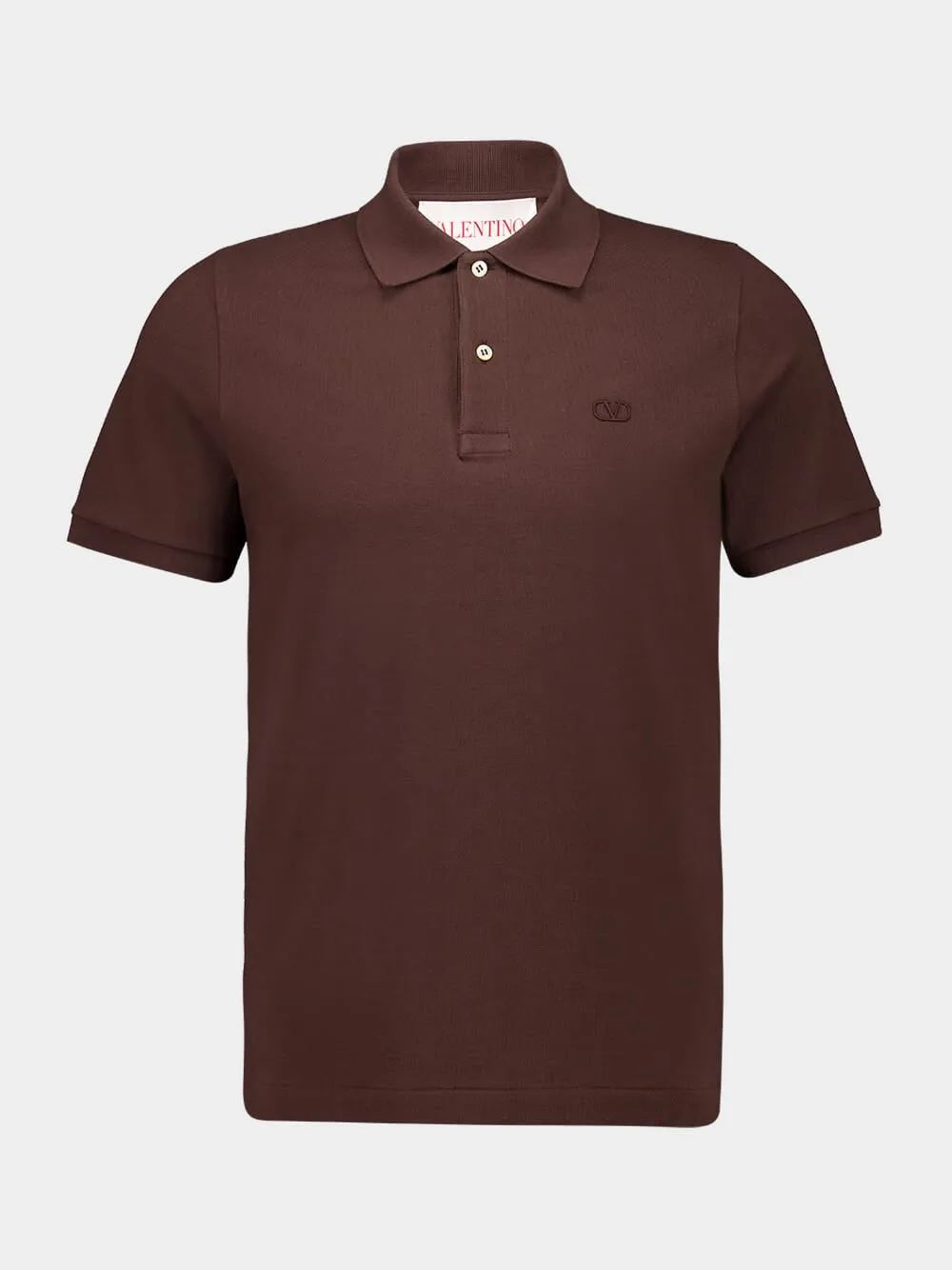 Brown Cotton Polo with VLogo Embroidery sold by Fashion Clinic