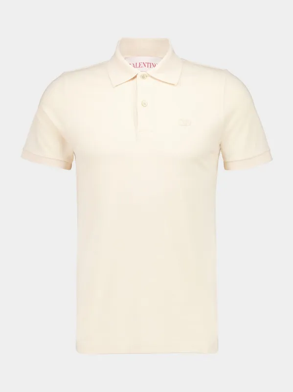 Ivory Cotton Polo with VLogo Embroidery sold by Fashion Clinic
