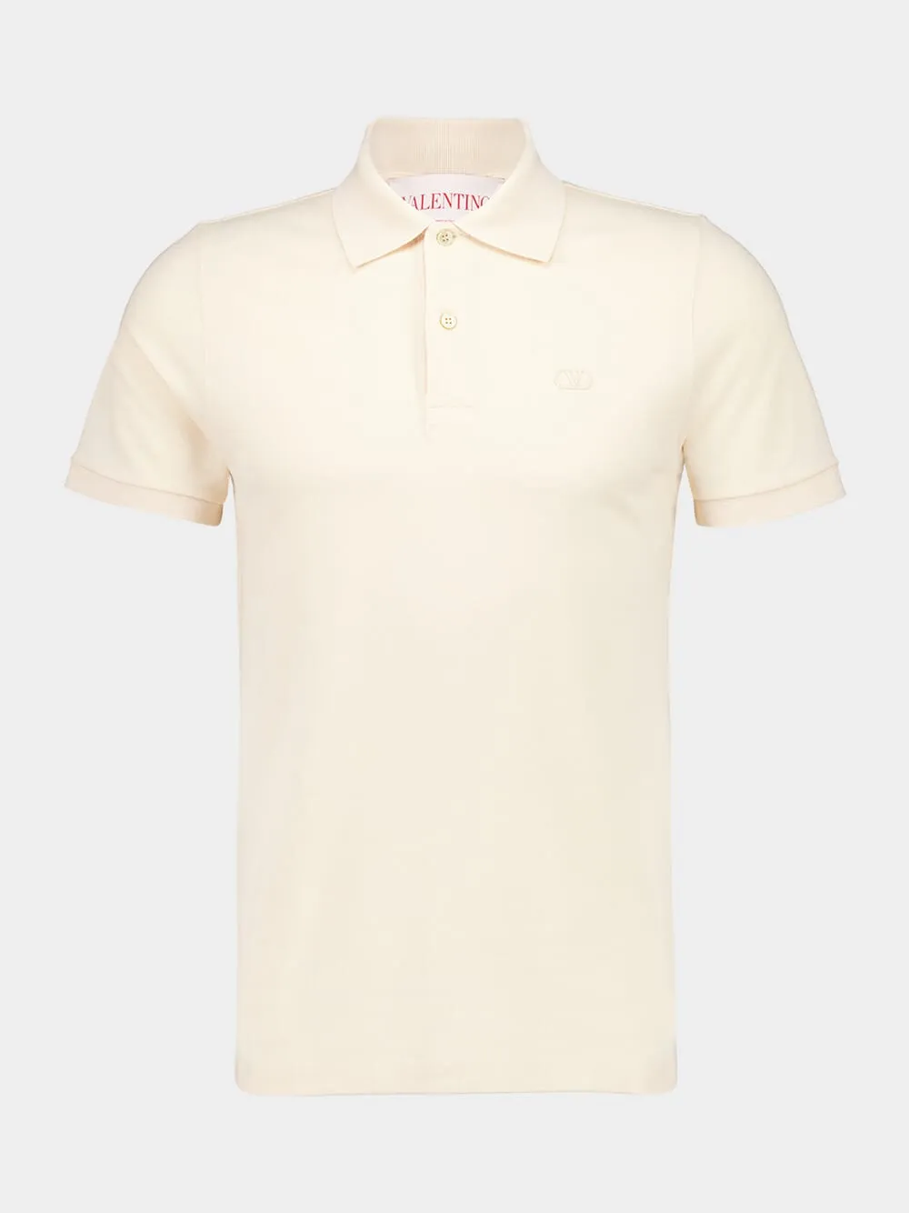 Ivory Cotton Polo with VLogo Embroidery sold by Fashion Clinic