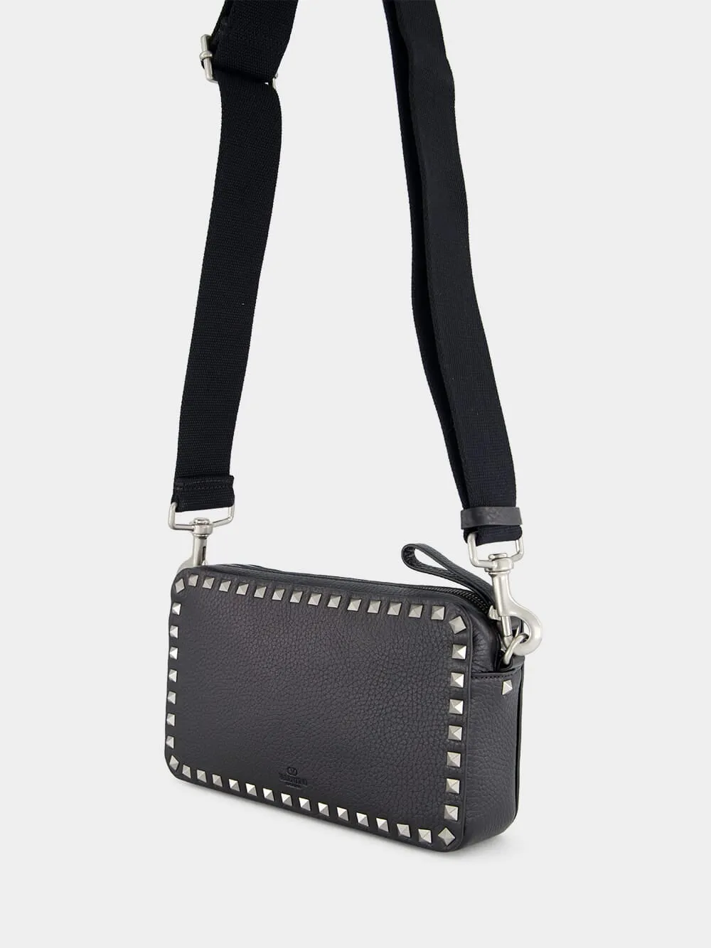 Black Rockstud Grained Leather Crossbody Bag sold by Fashion Clinic product image thumbnail 5