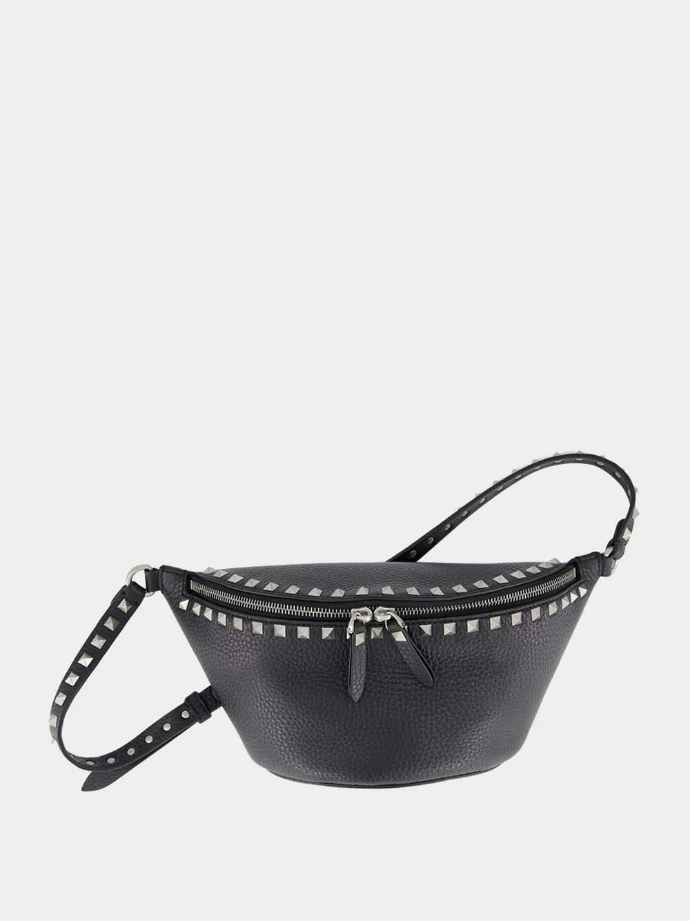 Black Rockstud Leather Belt Bag sold by Fashion Clinic
